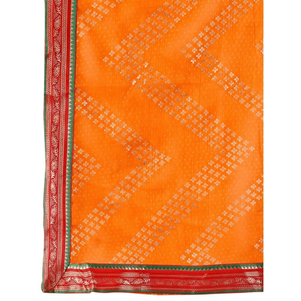 Women's Zomto Zig Zag Saree With Unstitched Blouse (Yellow, 5-6 Mtrs)