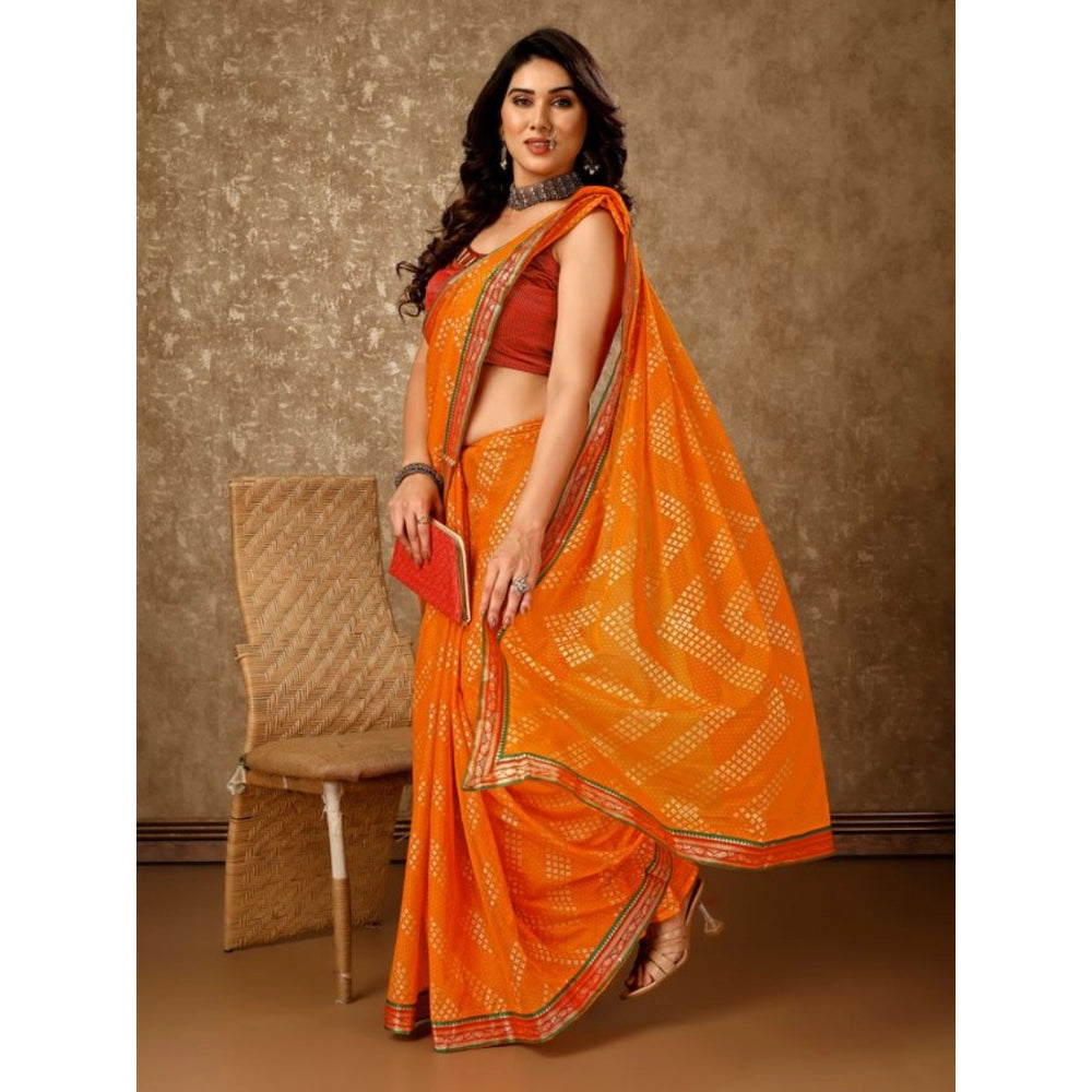 Women's Zomto Zig Zag Saree With Unstitched Blouse (Yellow, 5-6 Mtrs)