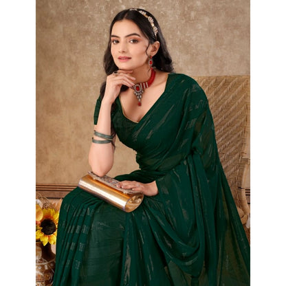 Women's Chiffon Fabric Line Saree With Unstitched Blouse (Green, 5-6 Mtrs)