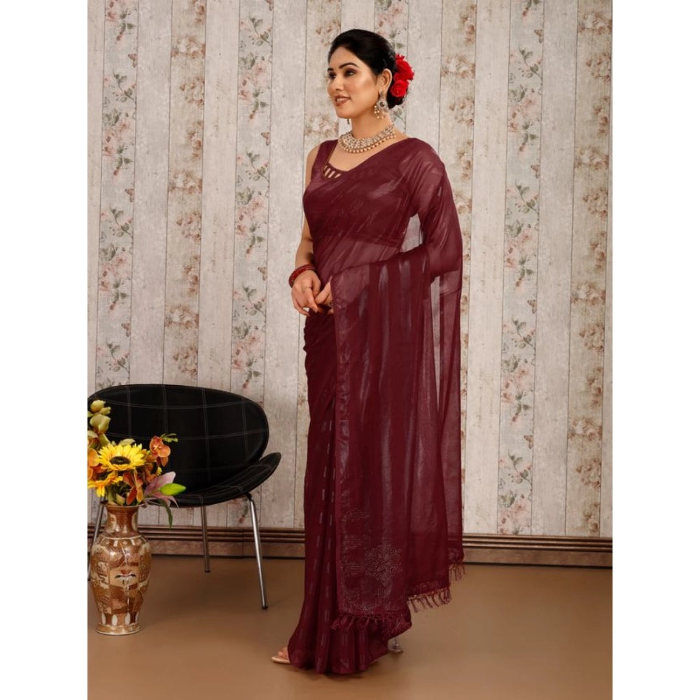 Women's Chiffon Fabric Line Saree With Unstitched Blouse (Maroon, 5-6 Mtrs)