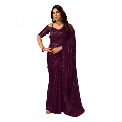 Women's Chiffon Fabric Line Saree With Unstitched Blouse (Purple, 5-6 Mtrs)