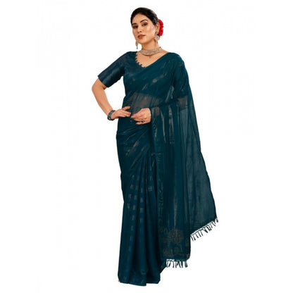 Women's Chiffon Fabric Line Saree With Unstitched Blouse (Teal Blue, 5-6 Mtrs)