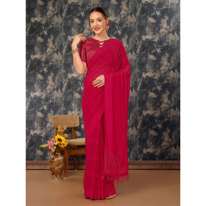 Women's Chiffon Fabric Line Saree With Unstitched Blouse (Pink, 5-6 Mtrs)