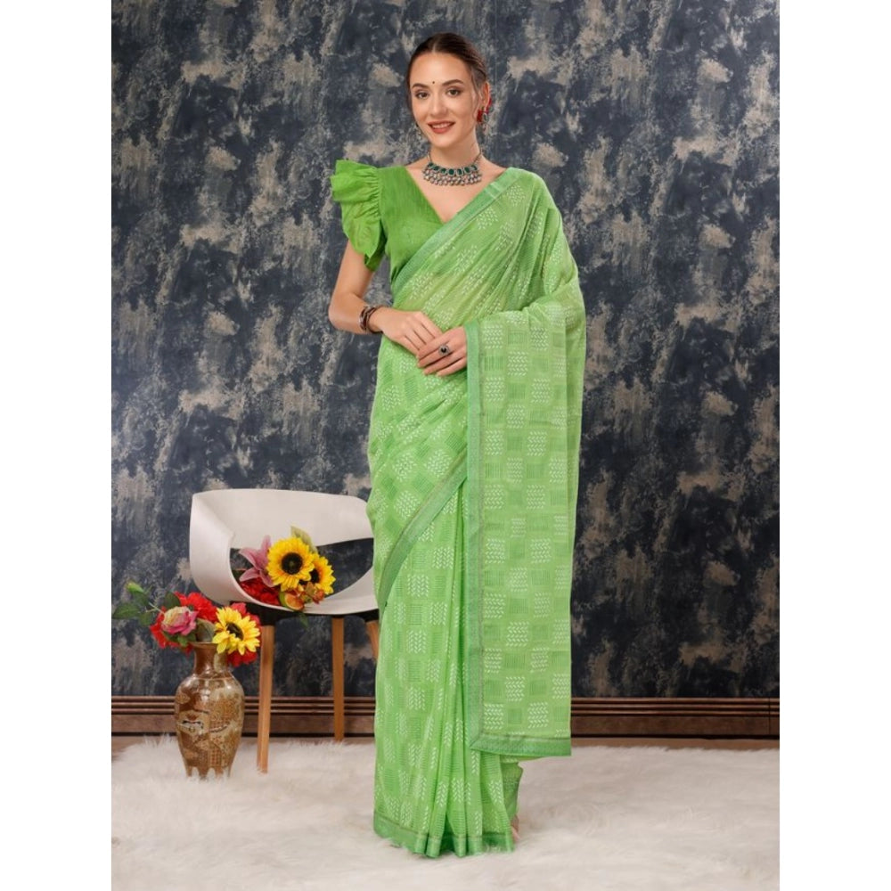 Women's Zomto Checked Saree With Unstitched Blouse (Green, 5-6 Mtrs)