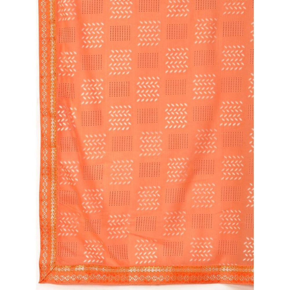 Women's Zomto Checked Saree With Unstitched Blouse (Peach, 5-6 Mtrs)