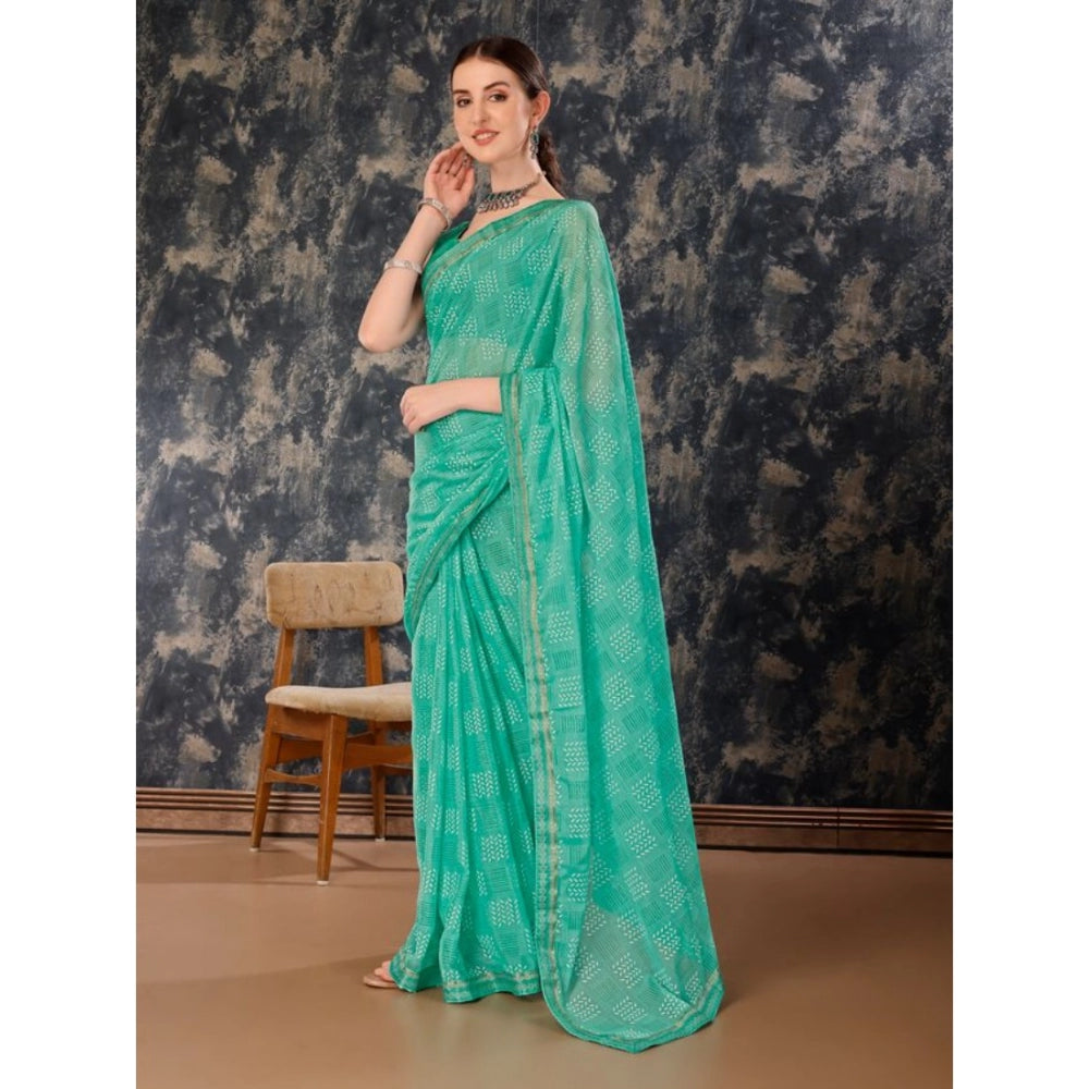 Women's Zomto Checked Saree With Unstitched Blouse (Rama Green, 5-6 Mtrs)