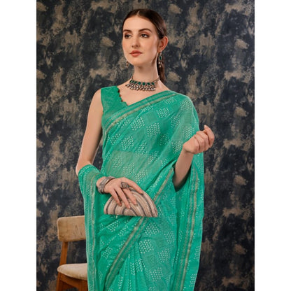 Women's Zomto Checked Saree With Unstitched Blouse (Rama Green, 5-6 Mtrs)