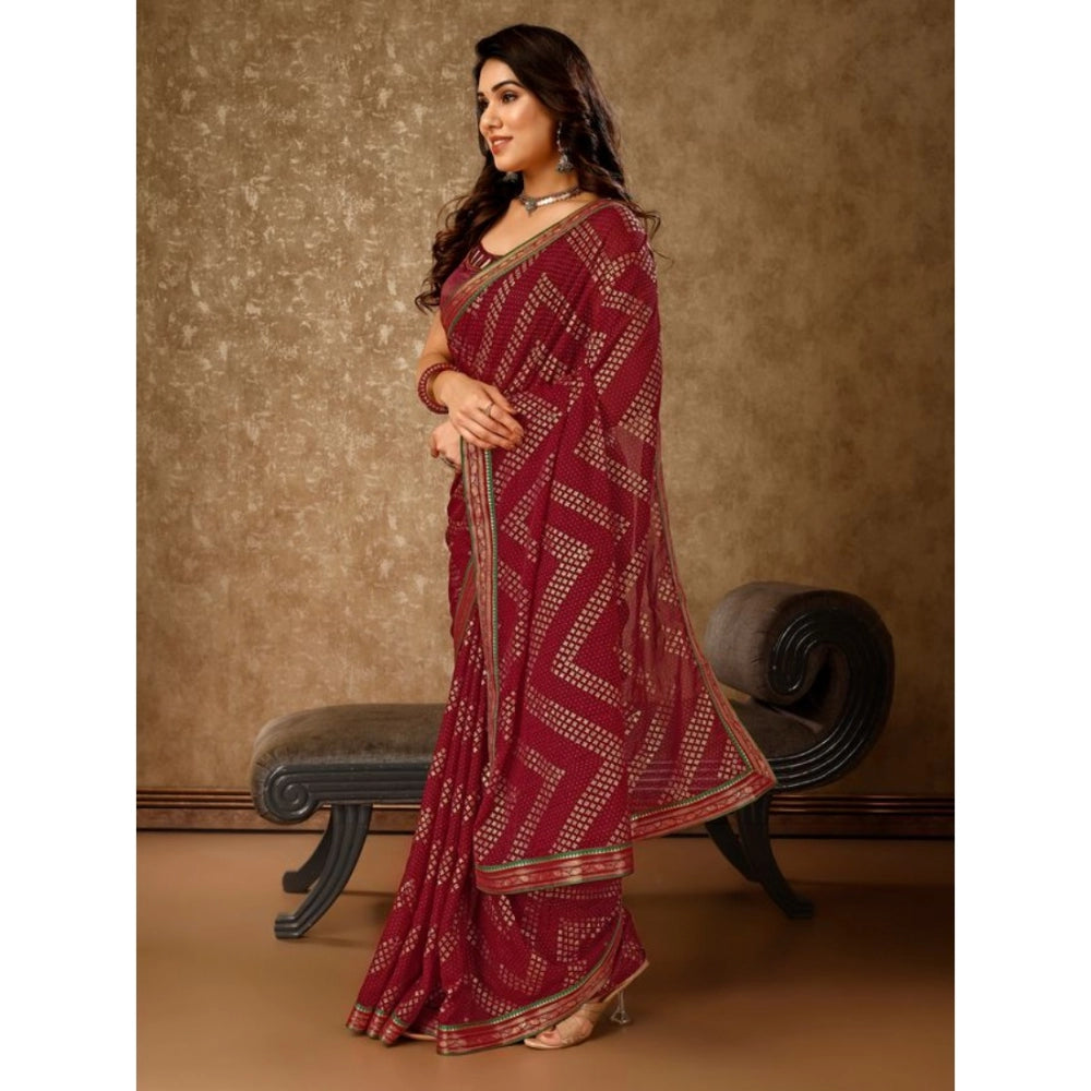 Women's Zomto Zig Zag Saree With Unstitched Blouse (Maroon, 5-6 Mtrs)