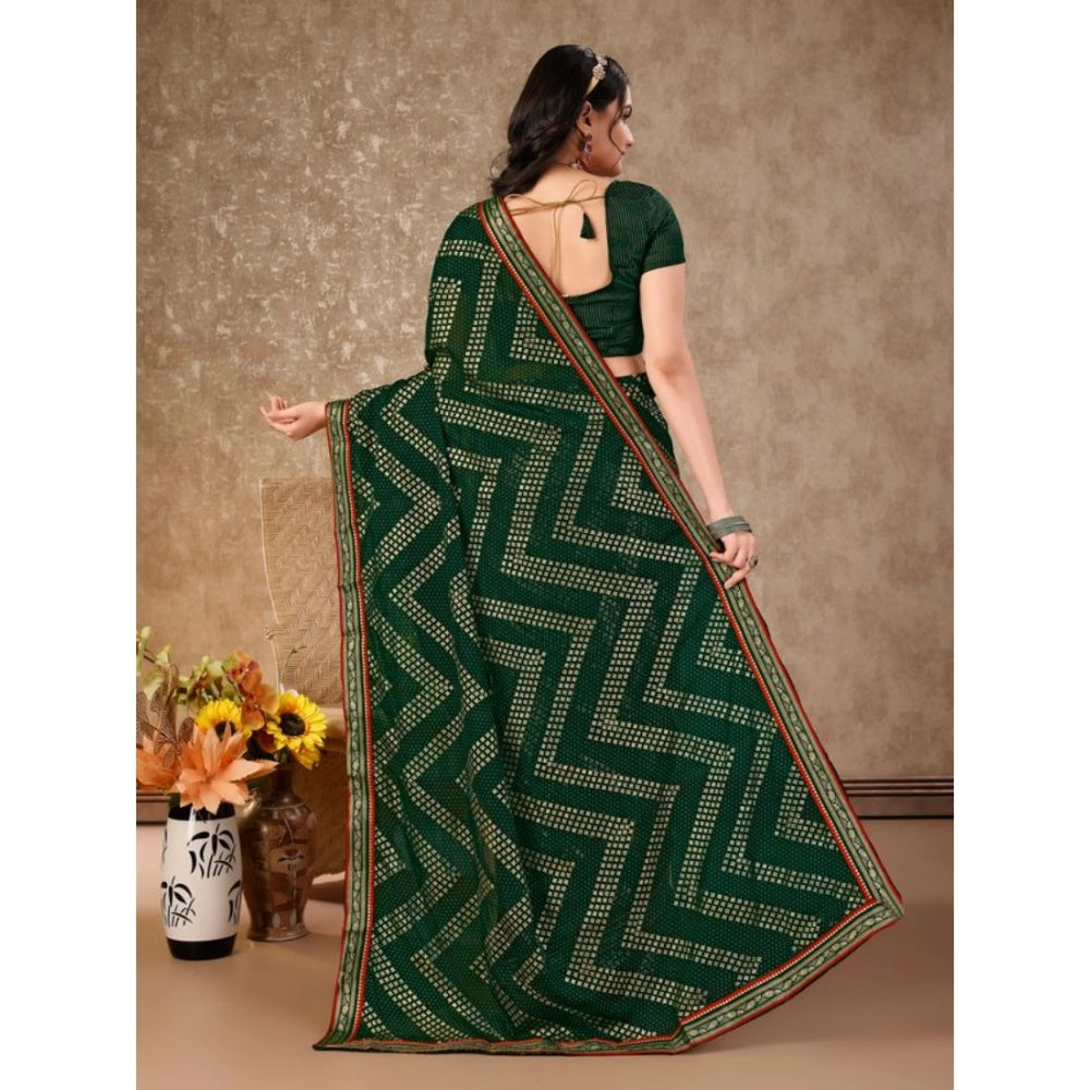 Women's Zomto Zig Zag Saree With Unstitched Blouse (Green, 5-6 Mtrs)