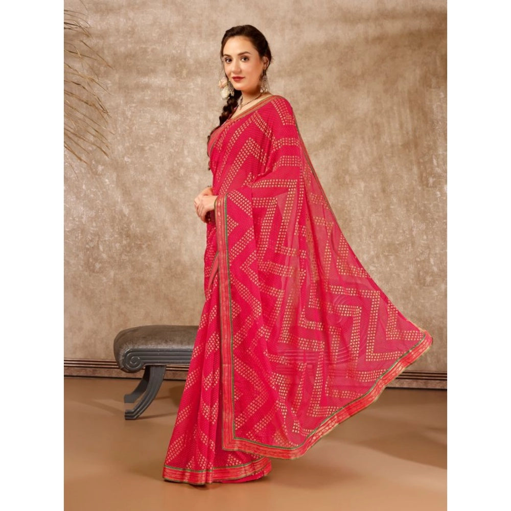 Women's Zomto Zig Zag Saree With Unstitched Blouse (Pink, 5-6 Mtrs)