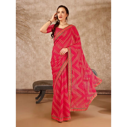 Women's Zomto Zig Zag Saree With Unstitched Blouse (Pink, 5-6 Mtrs)