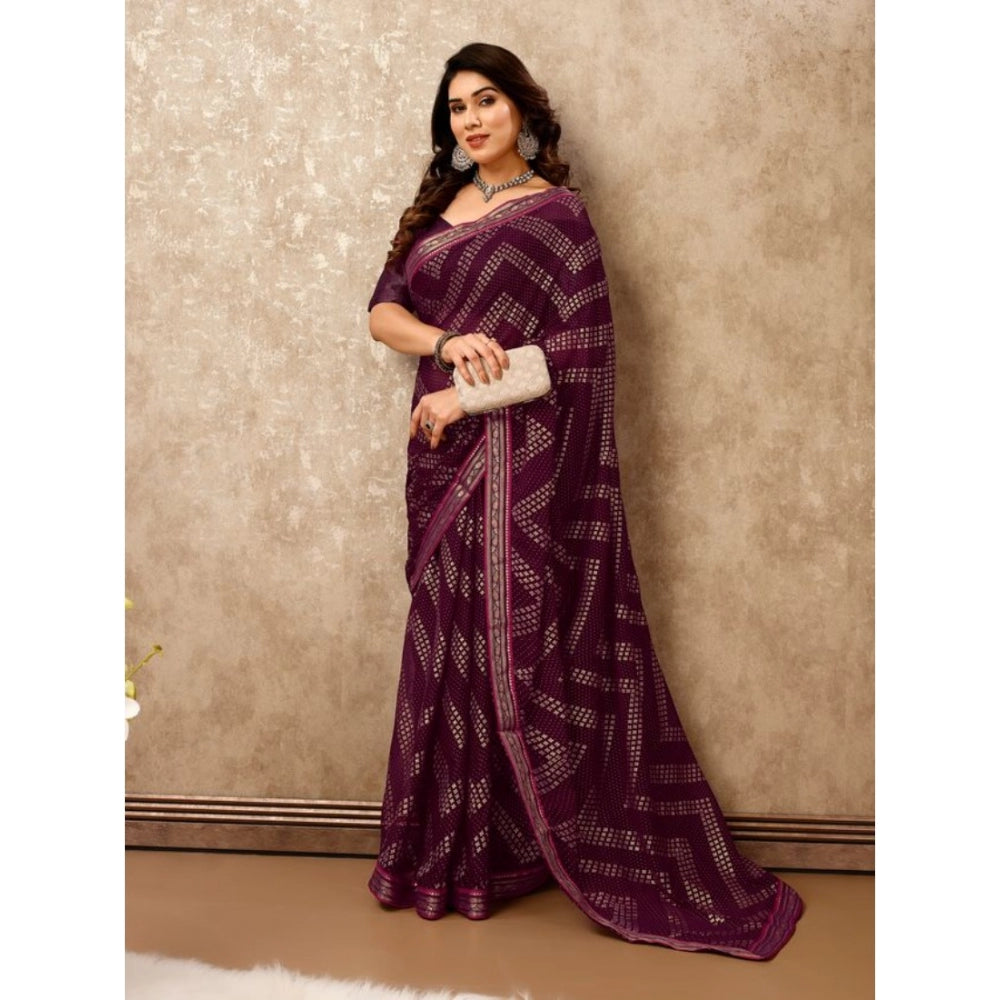 Women's Zomto Zig Zag Saree With Unstitched Blouse (Wine, 5-6 Mtrs)