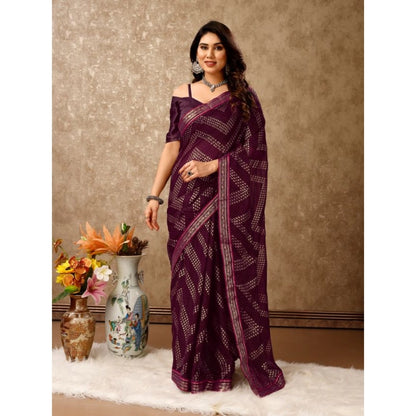 Women's Zomto Zig Zag Saree With Unstitched Blouse (Wine, 5-6 Mtrs)