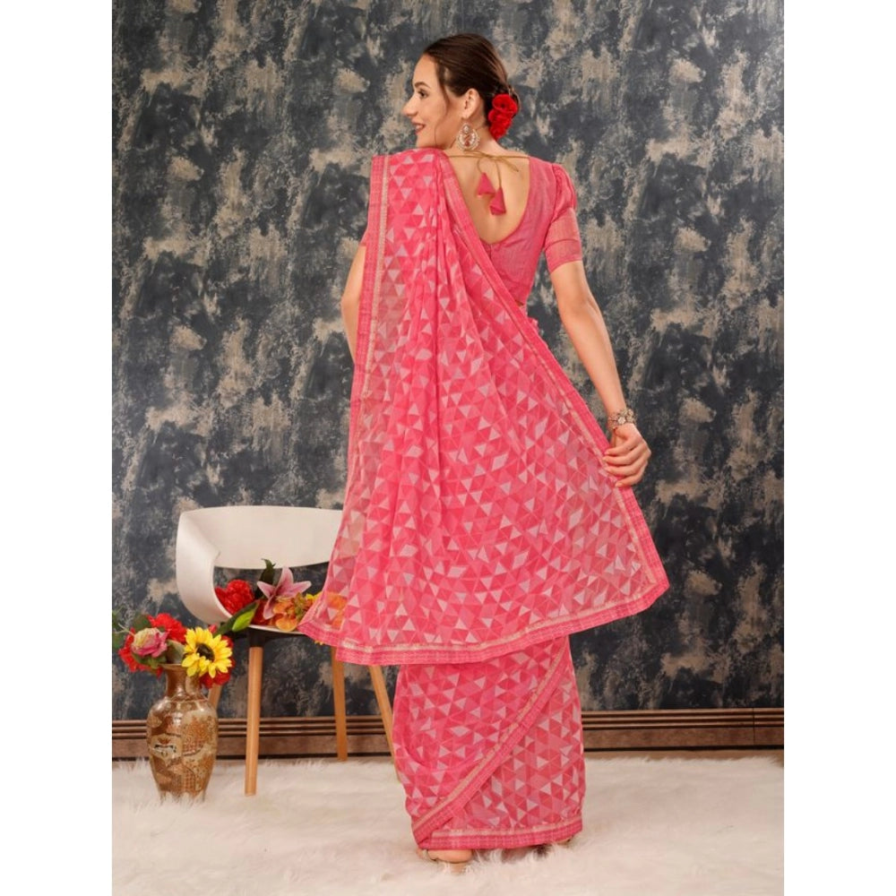 Women's Zomto Printed Saree With Unstitched Blouse (Dark Pink, 5-6 Mtrs)