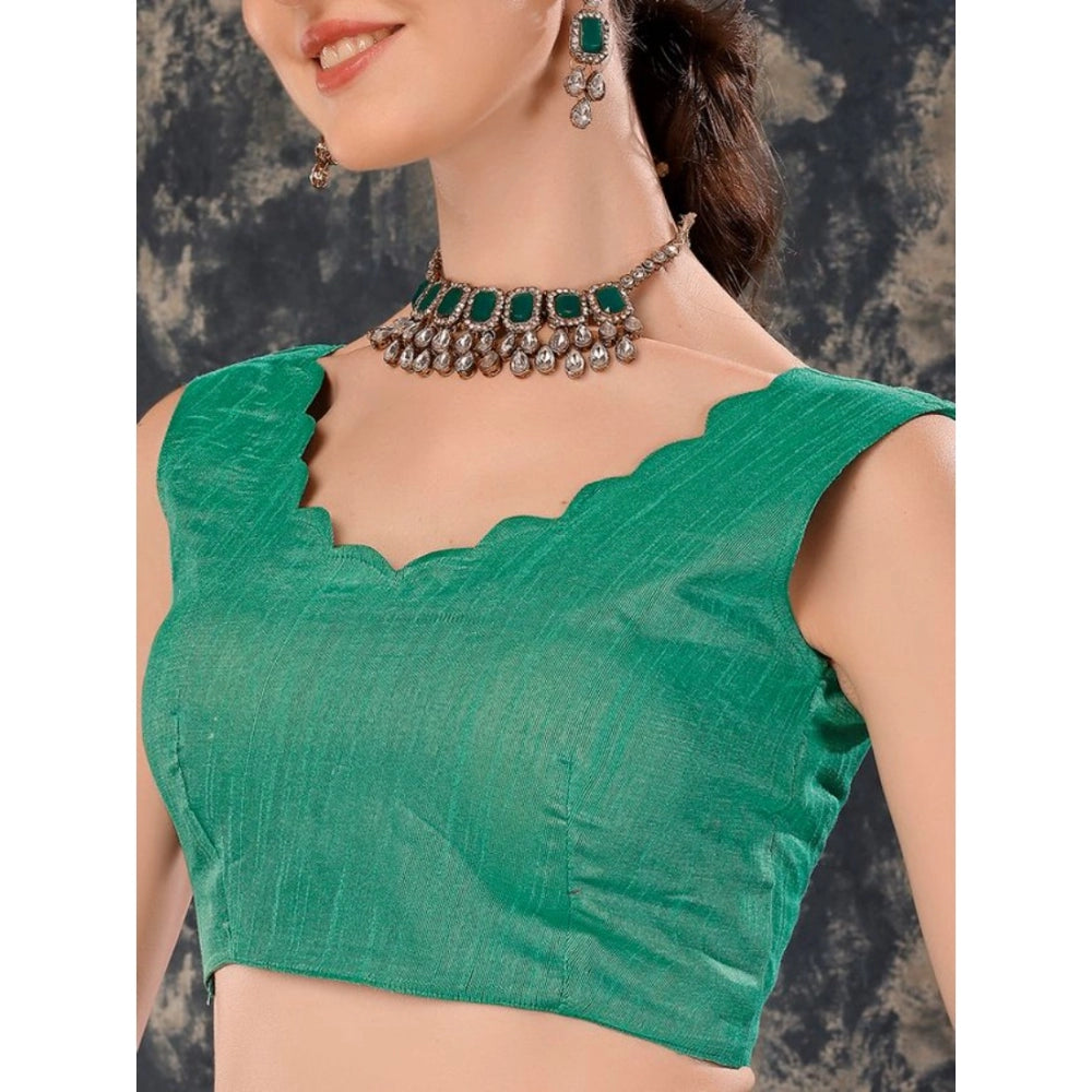 Women's Zomto Printed Saree With Unstitched Blouse (Turquies Green, 5-6 Mtrs)