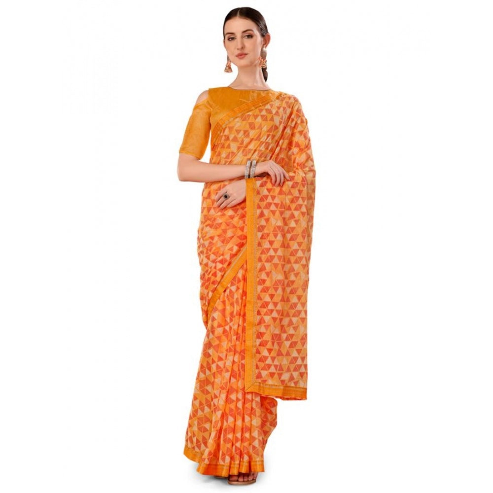 Women's Zomto Printed Saree With Unstitched Blouse (Light Orange, 5-6 Mtrs)