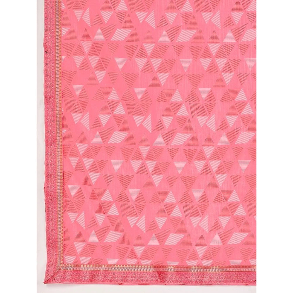 Women's Zomto Printed Saree With Unstitched Blouse (Pink, 5-6 Mtrs)