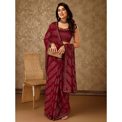 Women's Zomto Bandhini Saree With Unstitched Blouse (Maroon, 5-6 Mtrs)