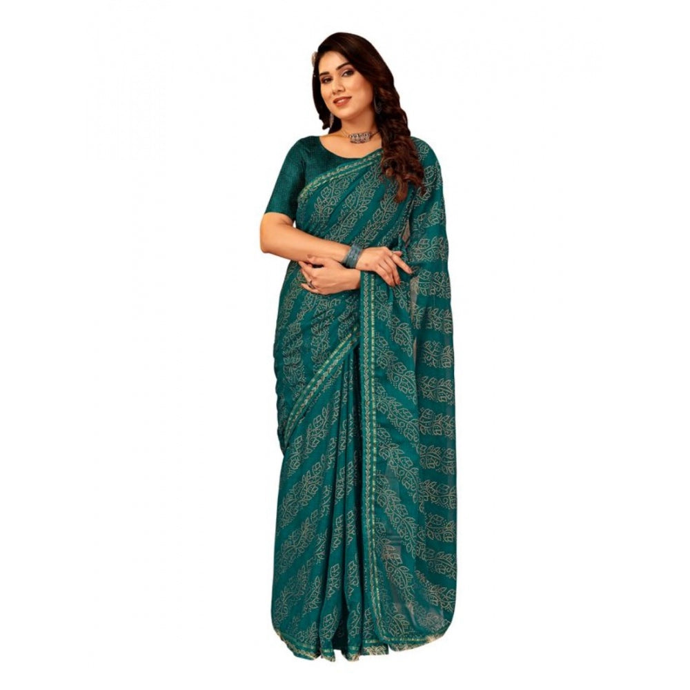 Women's Zomto Bandhini Saree With Unstitched Blouse (Teal Blue, 5-6 Mtrs)