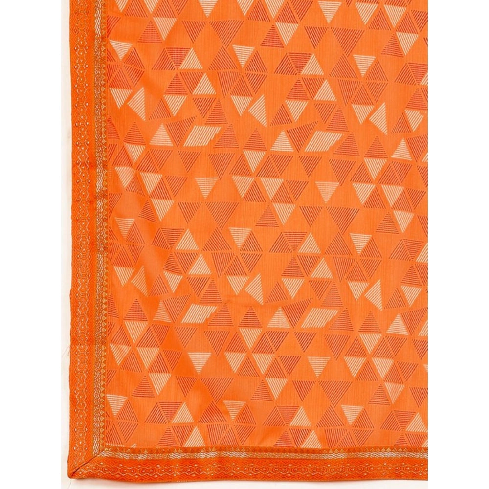 Women's Zomto Printed Saree With Unstitched Blouse (Dark Orange, 5-6 Mtrs)