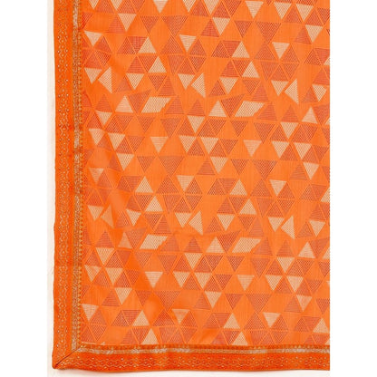 Women's Zomto Printed Saree With Unstitched Blouse (Dark Orange, 5-6 Mtrs)