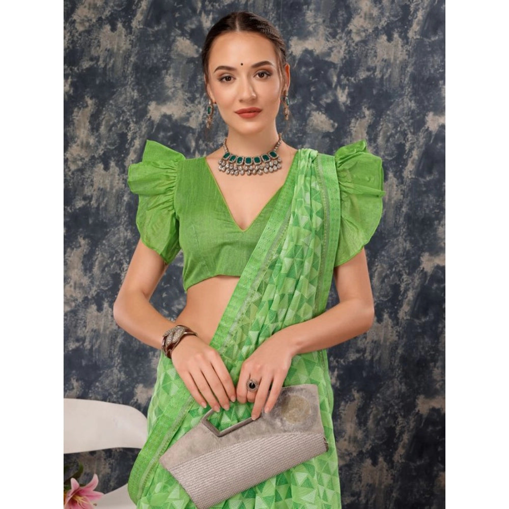 Women's Zomto Printed Saree With Unstitched Blouse (Green, 5-6 Mtrs)