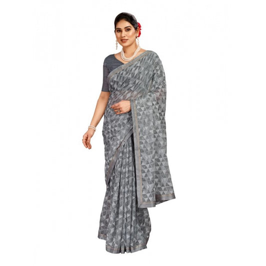 Women's Zomto Printed Saree With Unstitched Blouse (Grey, 5-6 Mtrs)