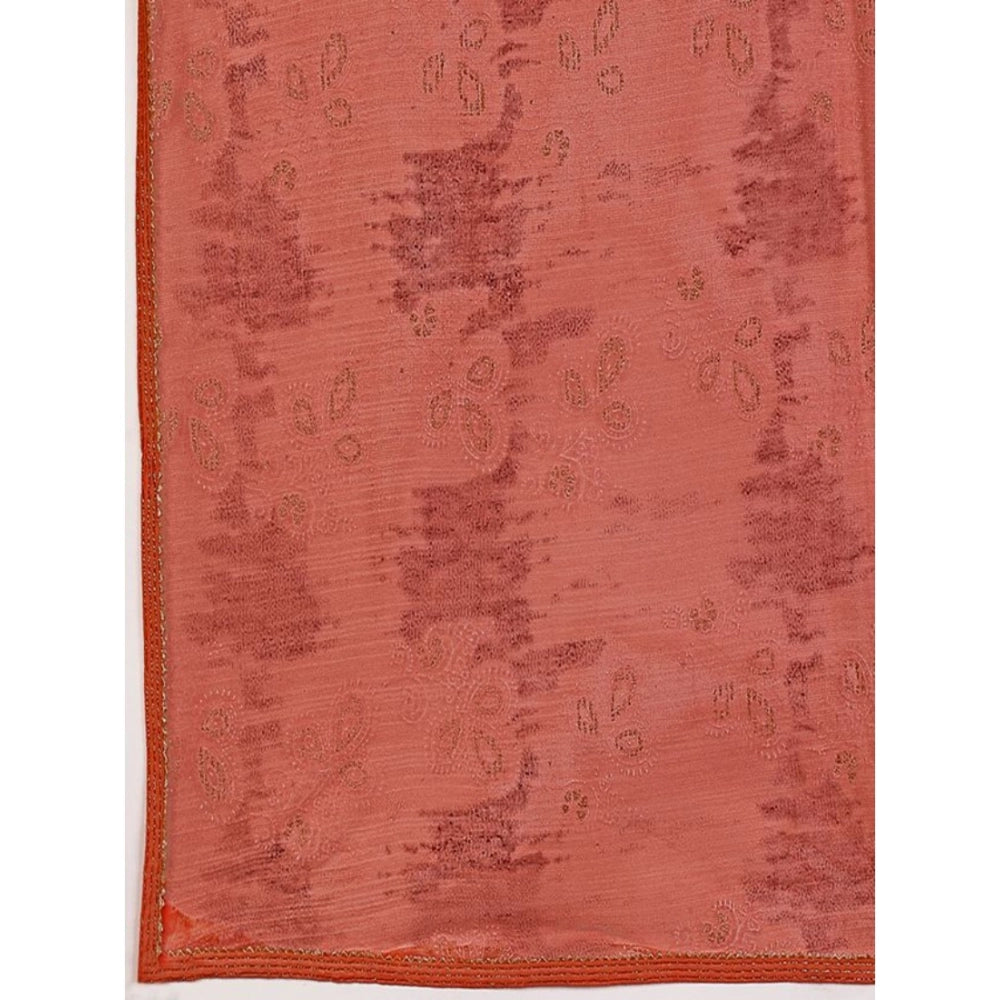 Women's Linen Floral Printed Saree With Unstitched Blouse (Peach, 5-6 Mtrs)