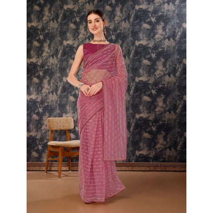 Women's Linen Line Saree With Unstitched Blouse (Purple, 5-6 Mtrs)