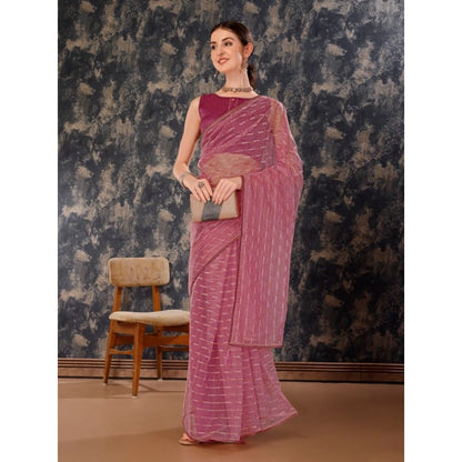 Women's Linen Line Saree With Unstitched Blouse (Purple, 5-6 Mtrs)