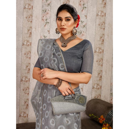 Women's Linen Gola Printed Saree With Unstitched Blouse (Grey, 5-6 Mtrs)