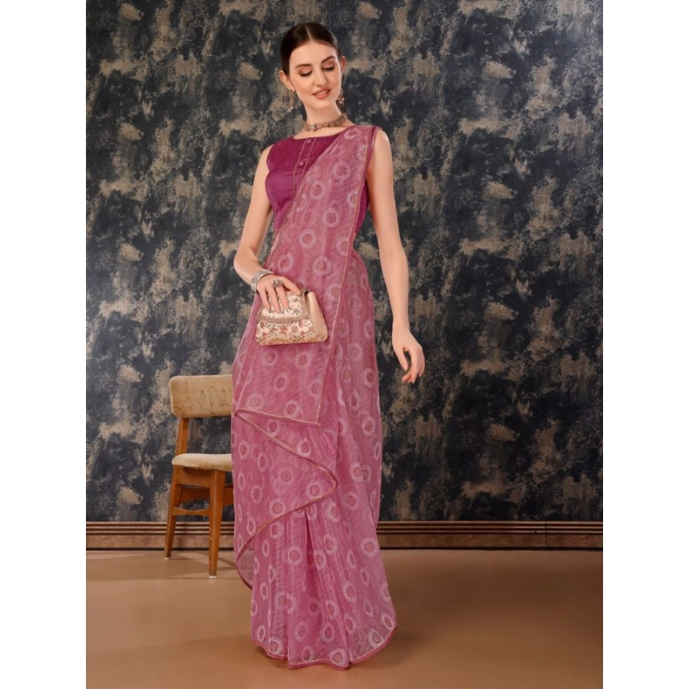 Women's Linen Gola Printed Saree With Unstitched Blouse (Purple, 5-6 Mtrs)