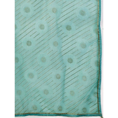 Women's Linen Gola Printed Saree With Unstitched Blouse (Turquies Green, 5-6 Mtrs)