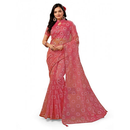 Women's Linen Gola Printed Saree With Unstitched Blouse (Light Pink, 5-6 Mtrs)