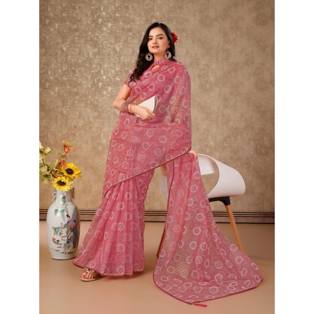 Women's Linen Gola Printed Saree With Unstitched Blouse (Light Pink, 5-6 Mtrs)