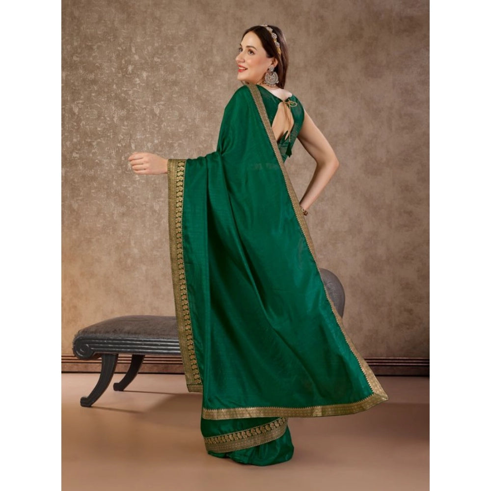 Women's Vichitra Plain Saree With Unstitched Blouse (Green, 5-6 Mtrs)