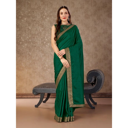 Women's Vichitra Plain Saree With Unstitched Blouse (Green, 5-6 Mtrs)