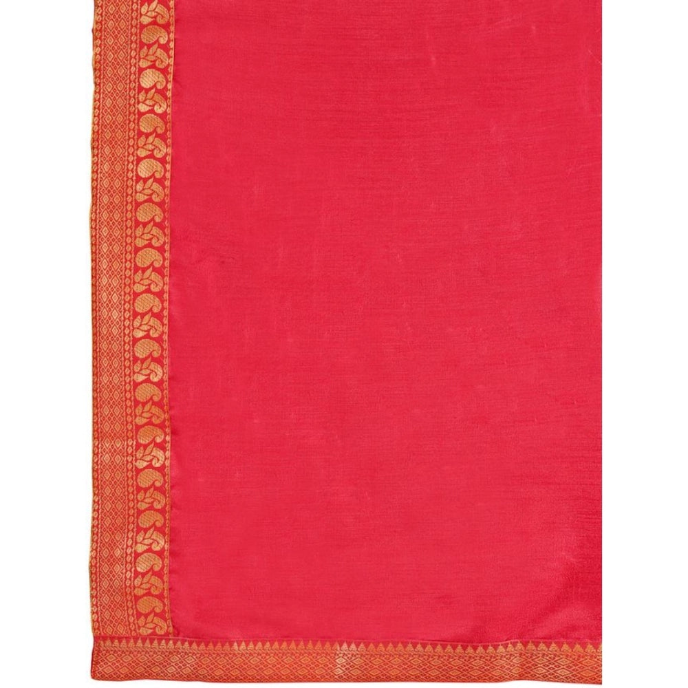 Women's Vichitra Plain Saree With Unstitched Blouse (Pink, 5-6 Mtrs)