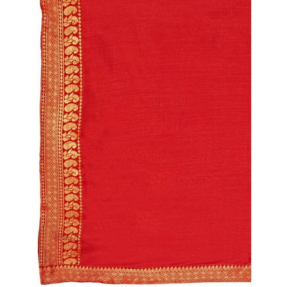 Women's Vichitra Plain Saree With Unstitched Blouse (Red, 5-6 Mtrs)