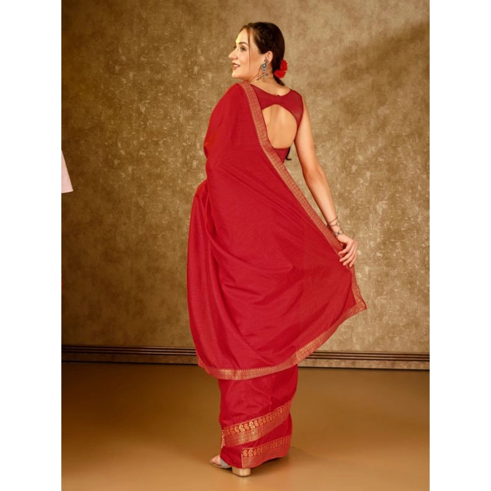 Women's Vichitra Plain Saree With Unstitched Blouse (Red, 5-6 Mtrs)