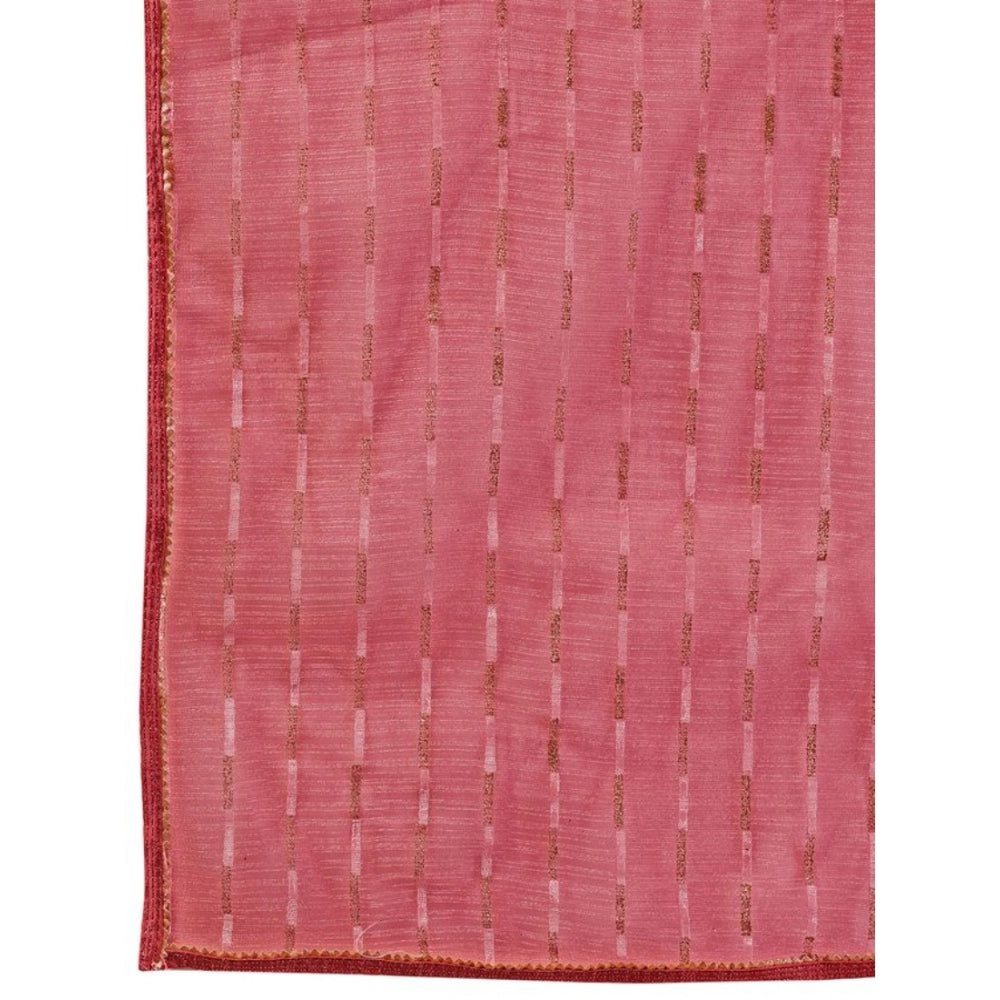 Women's Linen Line Saree With Unstitched Blouse (Pink, 5-6 Mtrs)