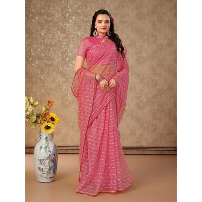 Women's Linen Line Saree With Unstitched Blouse (Pink, 5-6 Mtrs)