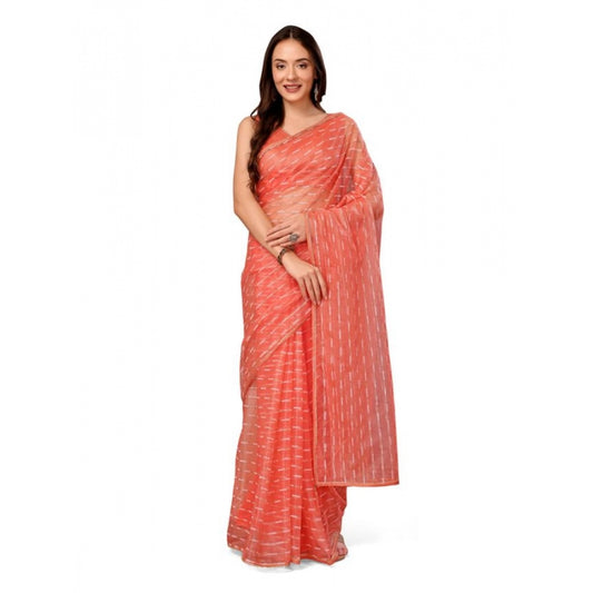 Women's Linen Line Saree With Unstitched Blouse (Orange, 5-6 Mtrs)