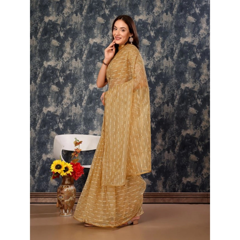 Women's Linen Line Saree With Unstitched Blouse (Beige, 5-6 Mtrs)