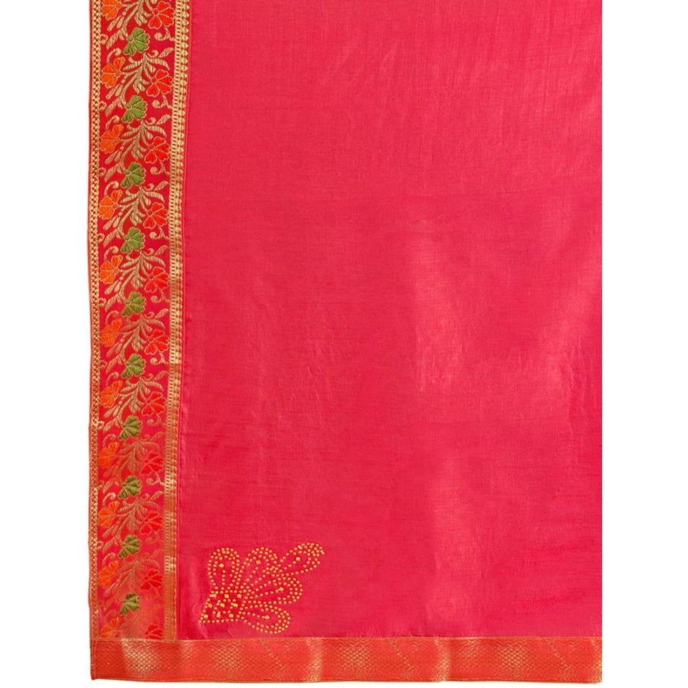 Women's Vichitra Swiroshki Butta Saree With Unstitched Blouse (Pink, 5-6 Mtrs)