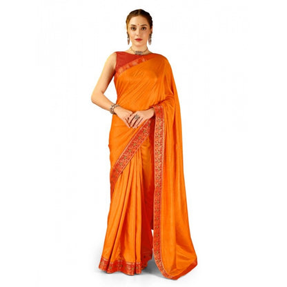 Women's Vichitra Swiroshki Butta Saree With Unstitched Blouse (Yellow, 5-6 Mtrs)