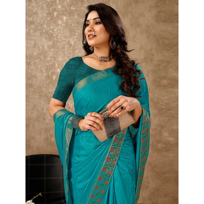 Women's Vichitra Swiroshki Butta Saree With Unstitched Blouse (Turquies Blue, 5-6 Mtrs)