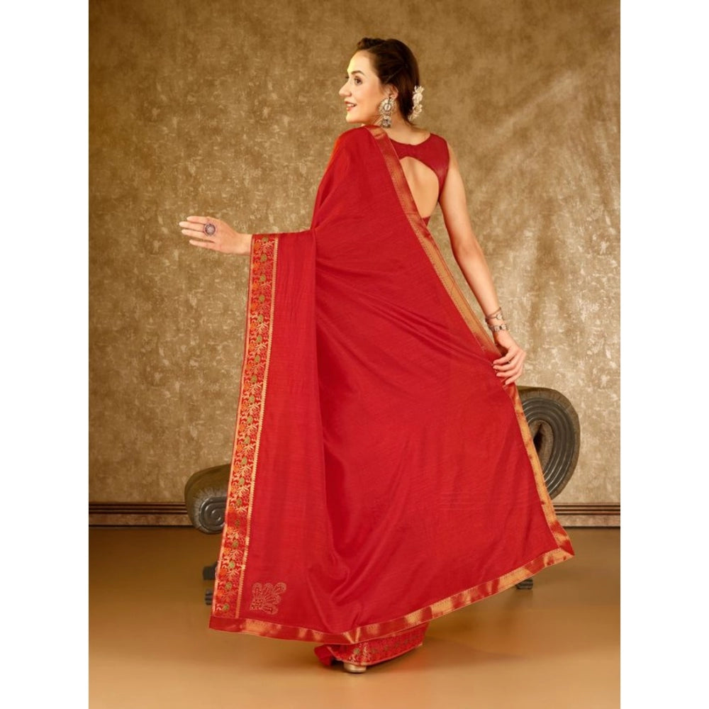 Women's Vichitra Swiroshki Butta Saree With Unstitched Blouse (Red, 5-6 Mtrs)