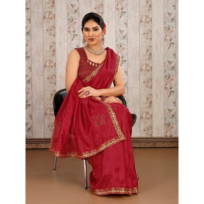 Women's Vichitra Swiroshki Butta Saree With Unstitched Blouse (Maroon, 5-6 Mtrs)