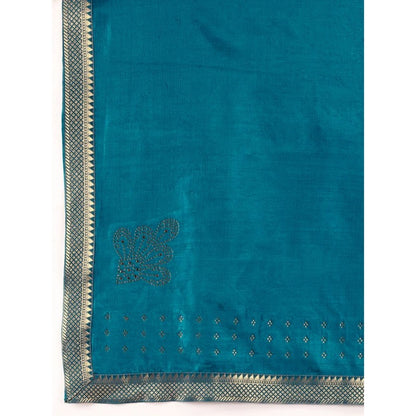 Women's Vichitra Swiroshki Butta Saree With Unstitched Blouse (Blue, 5-6 Mtrs)